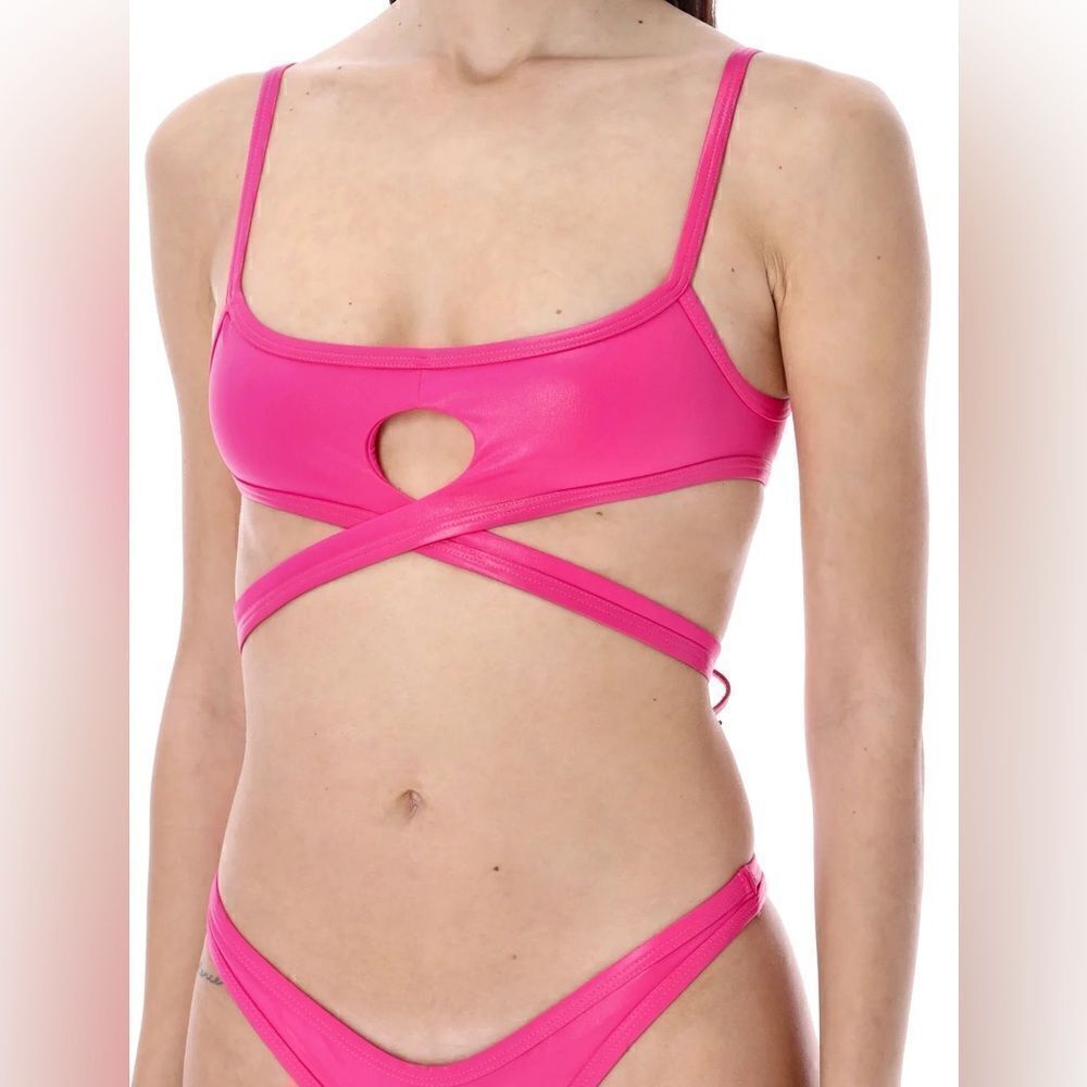 Attico The Attico NWT Cut Out Detailed Stretched Bikini Set in Fuchsia Sz M $350